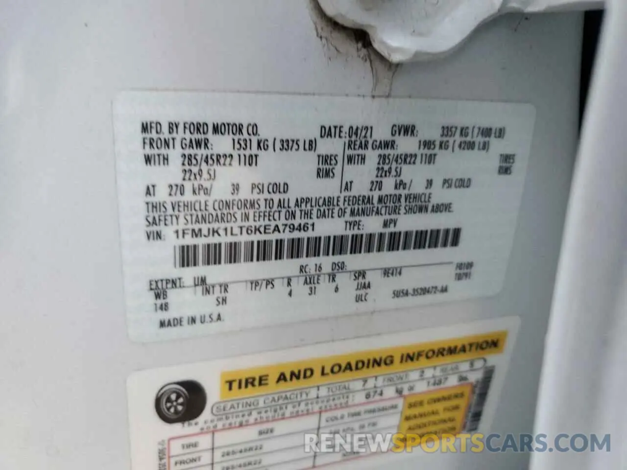 16 Photograph of a damaged car 1FMJK1LT6KEA79461 FORD EXPEDITION 2019