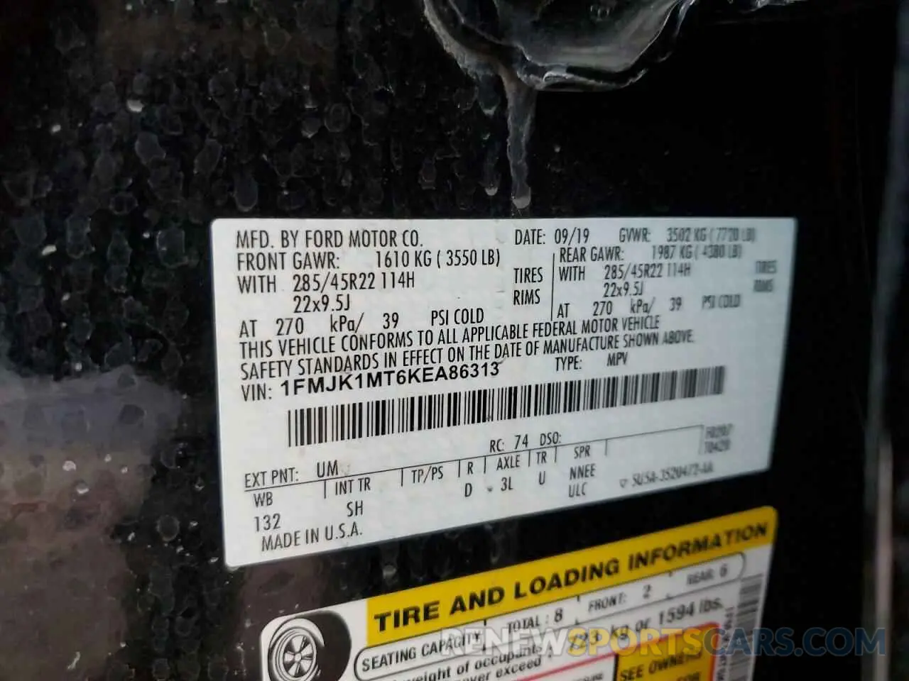 13 Photograph of a damaged car 1FMJK1MT6KEA86313 FORD EXPEDITION 2019