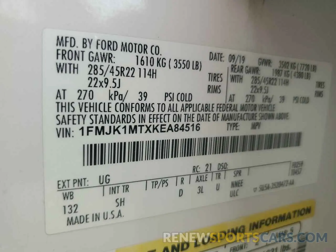 14 Photograph of a damaged car 1FMJK1MTXKEA84516 FORD EXPEDITION 2019