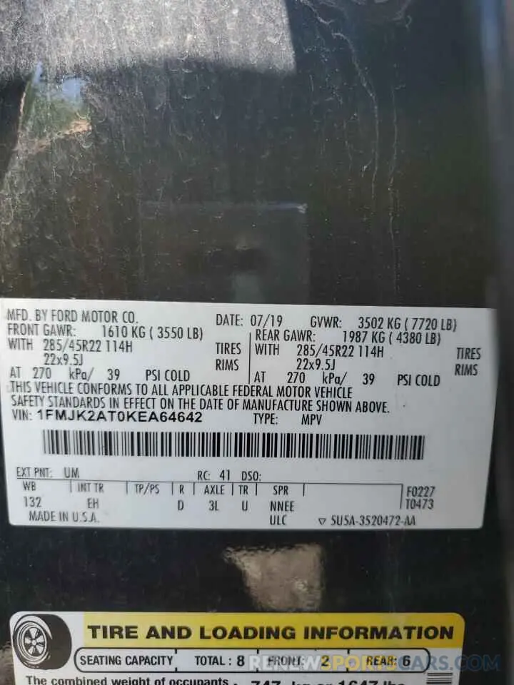 13 Photograph of a damaged car 1FMJK2AT0KEA64642 FORD EXPEDITION 2019