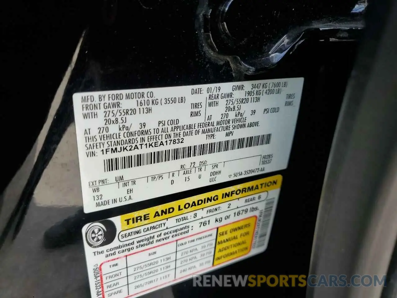 13 Photograph of a damaged car 1FMJK2AT1KEA17832 FORD EXPEDITION 2019