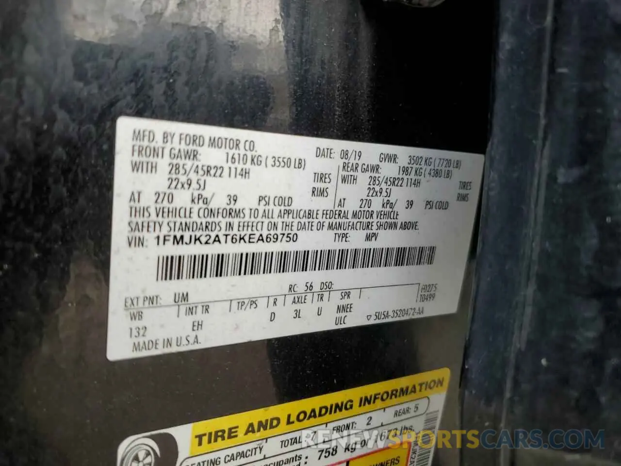 15 Photograph of a damaged car 1FMJK2AT6KEA69750 FORD EXPEDITION 2019