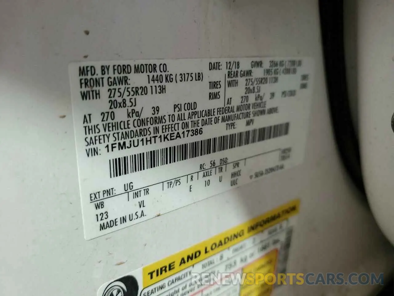 15 Photograph of a damaged car 1FMJU1HT1KEA17386 FORD EXPEDITION 2019