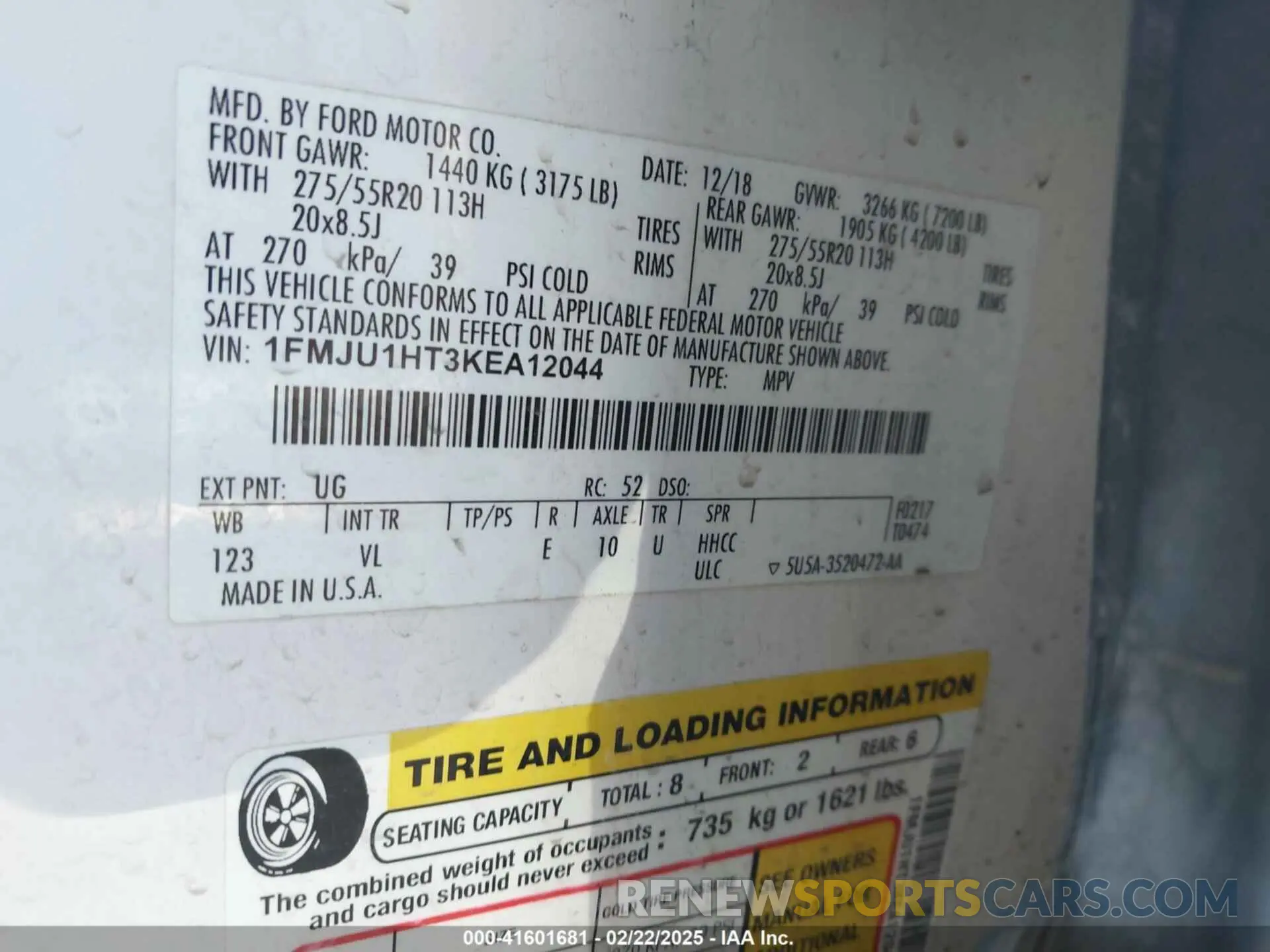 9 Photograph of a damaged car 1FMJU1HT3KEA12044 FORD EXPEDITION 2019