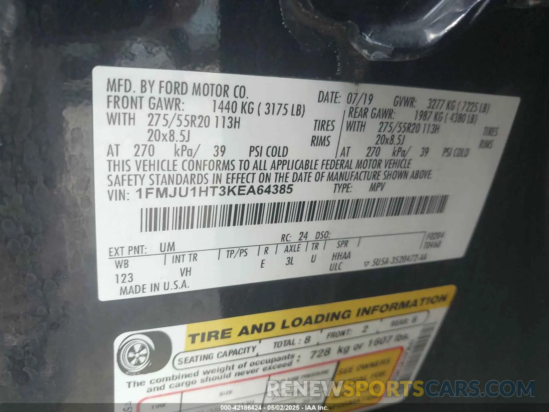 9 Photograph of a damaged car 1FMJU1HT3KEA64385 FORD EXPEDITION 2019