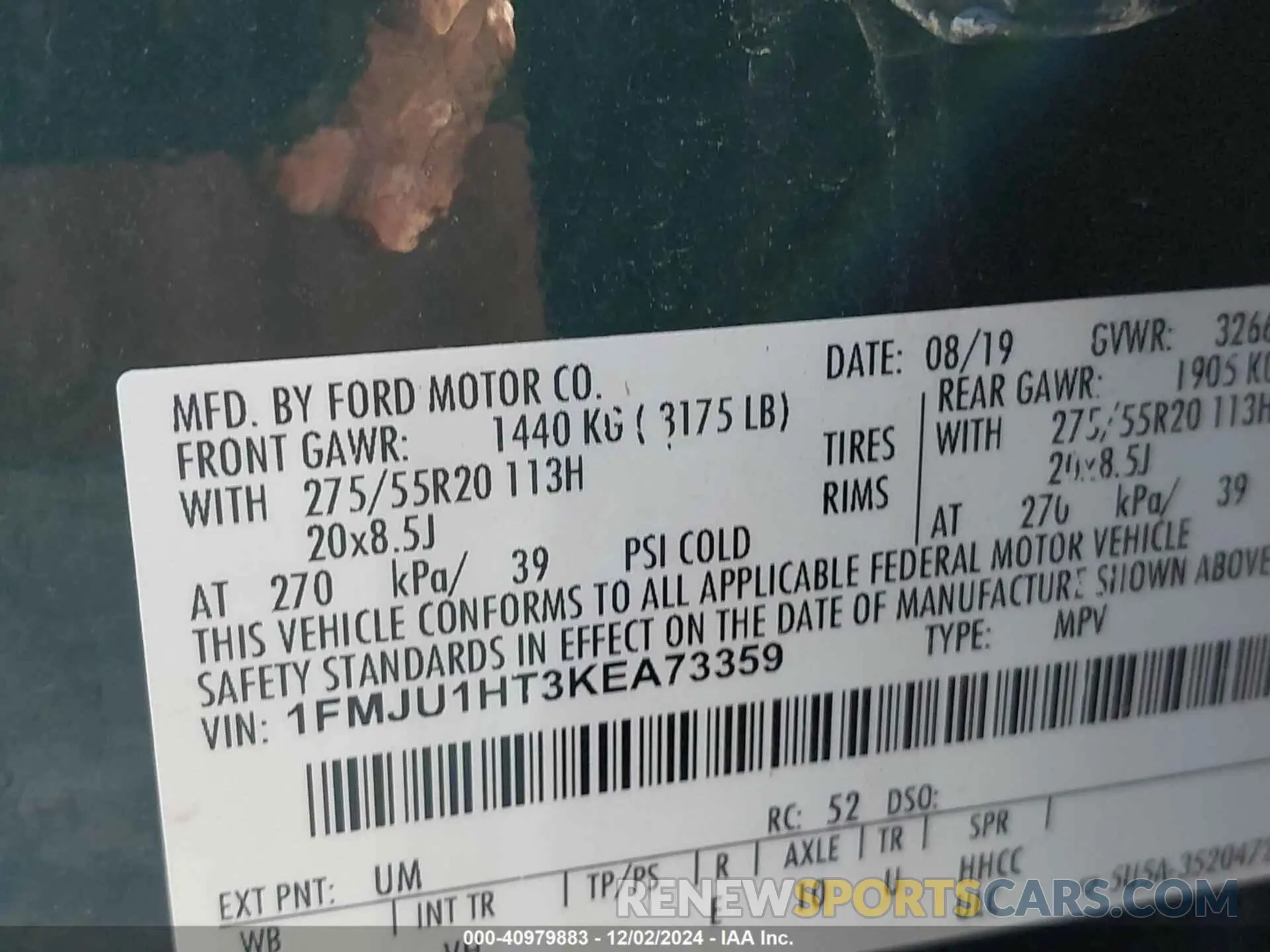 9 Photograph of a damaged car 1FMJU1HT3KEA73359 FORD EXPEDITION 2019