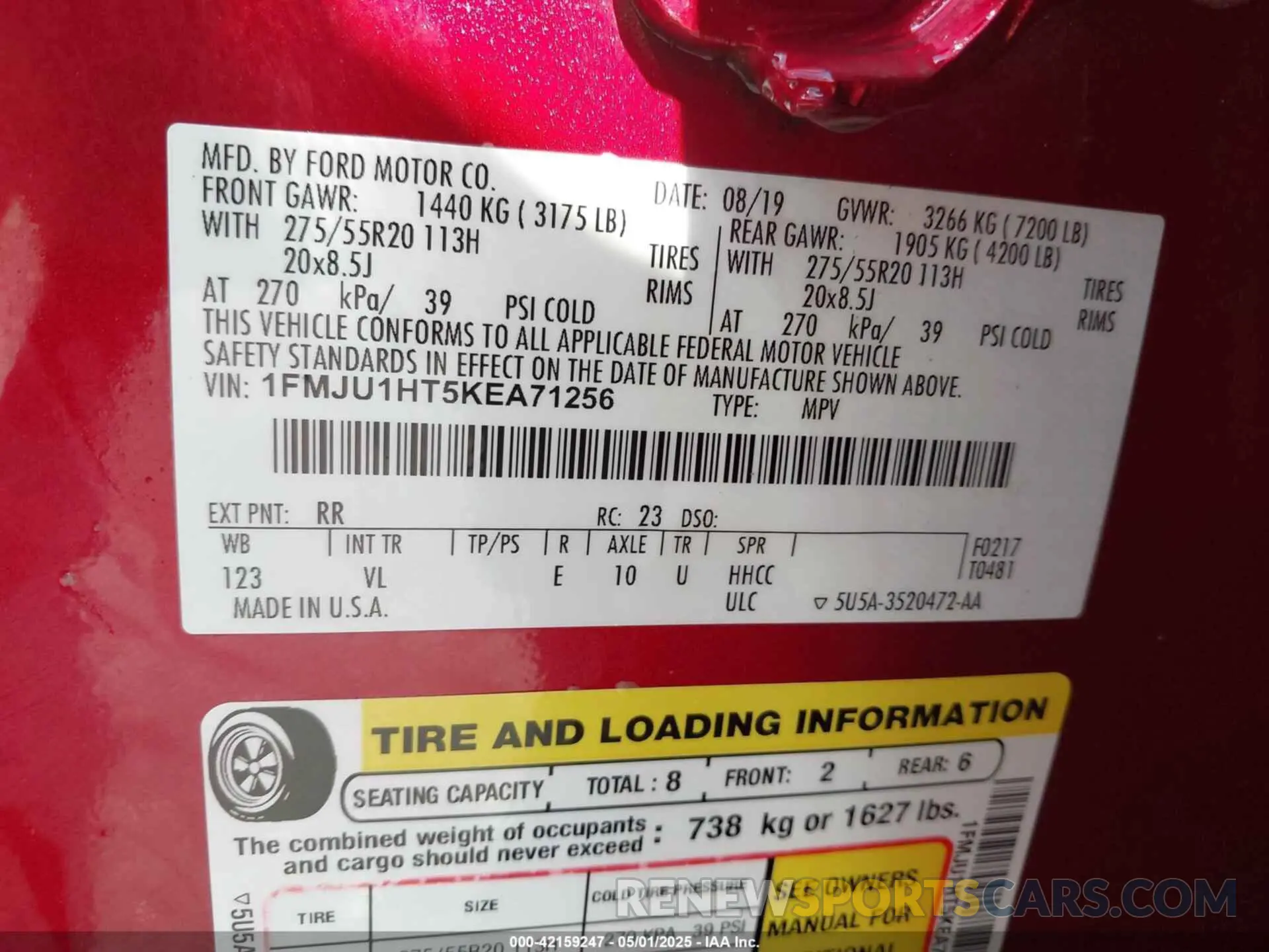 9 Photograph of a damaged car 1FMJU1HT5KEA71256 FORD EXPEDITION 2019