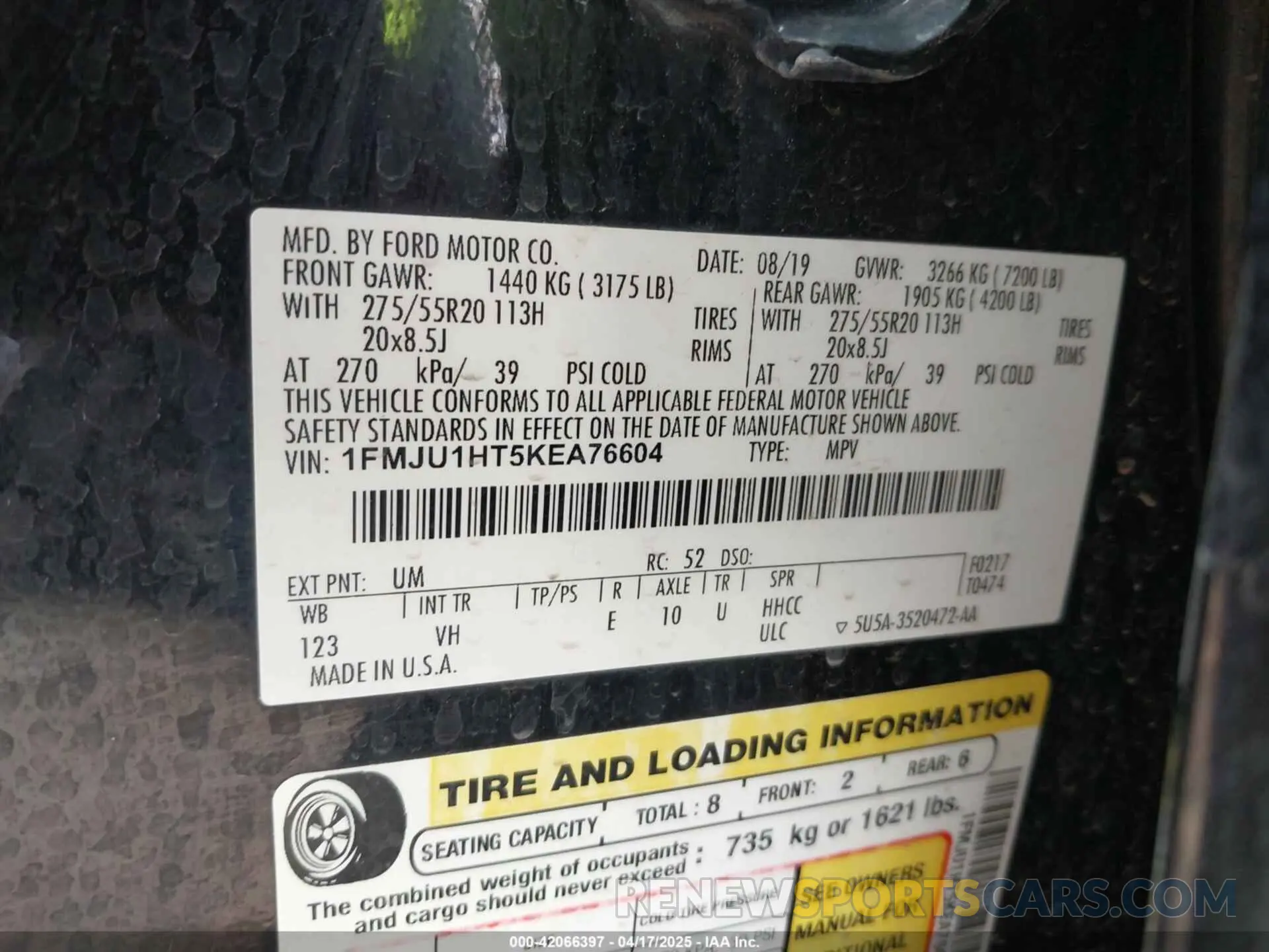 9 Photograph of a damaged car 1FMJU1HT5KEA76604 FORD EXPEDITION 2019