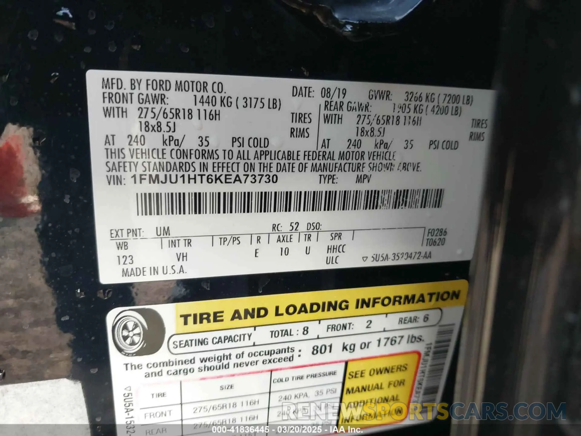 9 Photograph of a damaged car 1FMJU1HT6KEA73730 FORD EXPEDITION 2019