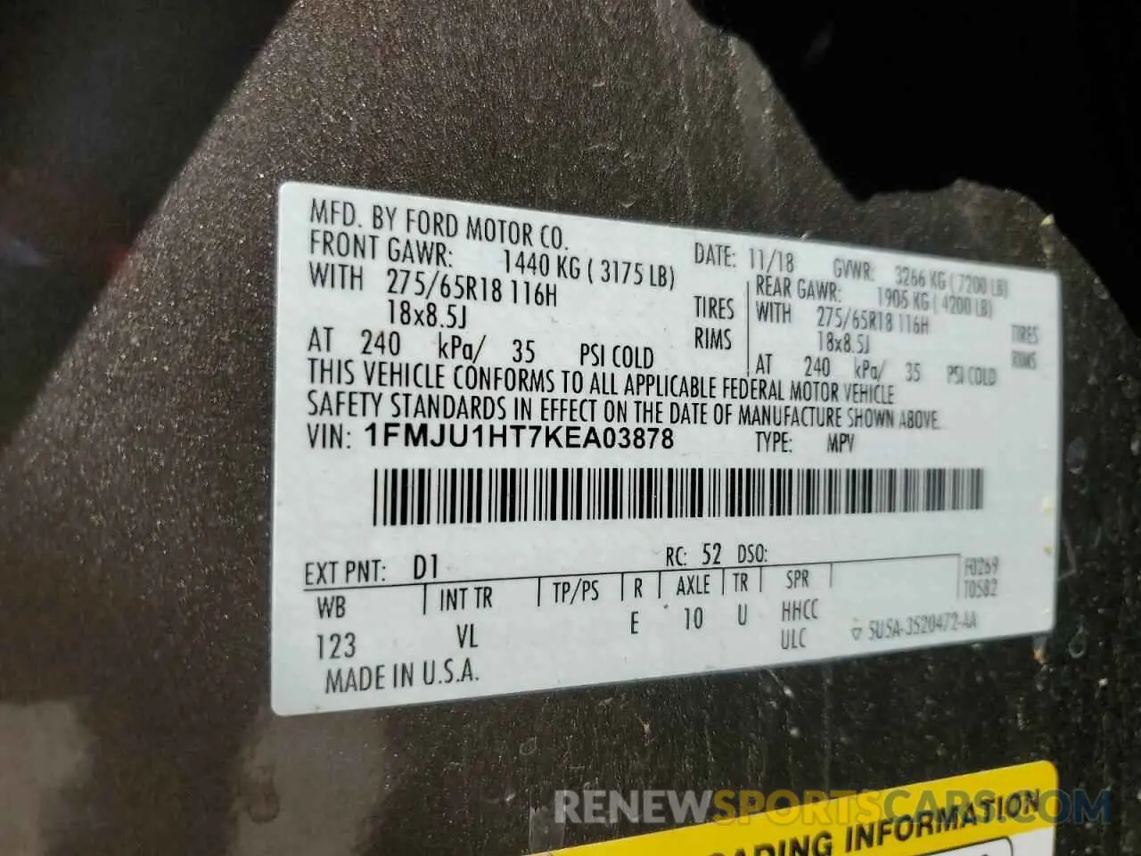 13 Photograph of a damaged car 1FMJU1HT7KEA03878 FORD EXPEDITION 2019