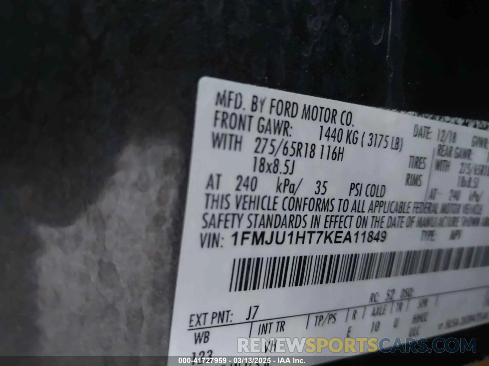 9 Photograph of a damaged car 1FMJU1HT7KEA11849 FORD EXPEDITION 2019