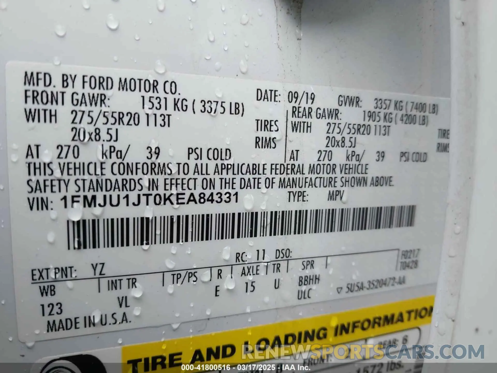 9 Photograph of a damaged car 1FMJU1JT0KEA84331 FORD EXPEDITION 2019