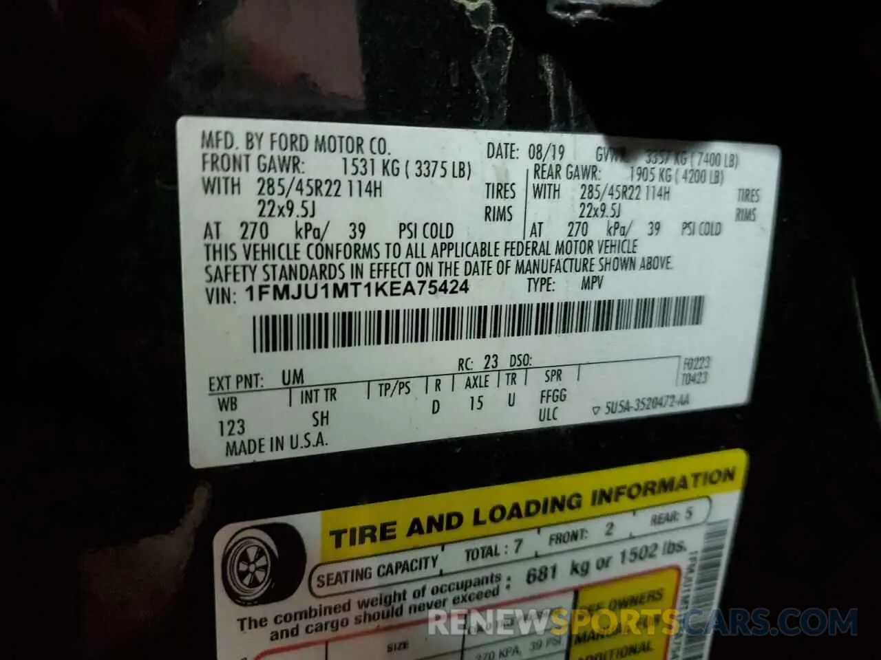 14 Photograph of a damaged car 1FMJU1MT1KEA75424 FORD EXPEDITION 2019