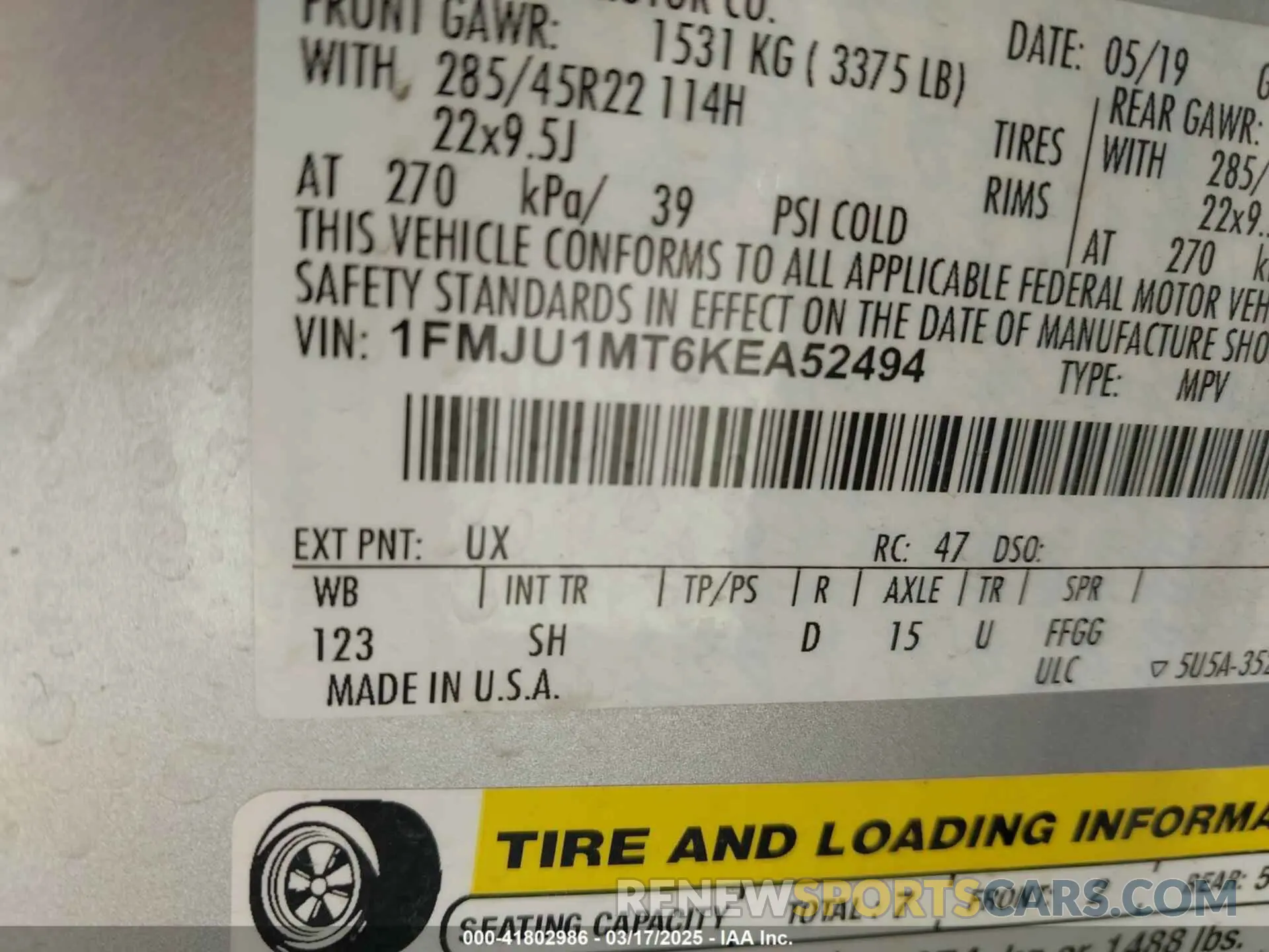 9 Photograph of a damaged car 1FMJU1MT6KEA52494 FORD EXPEDITION 2019