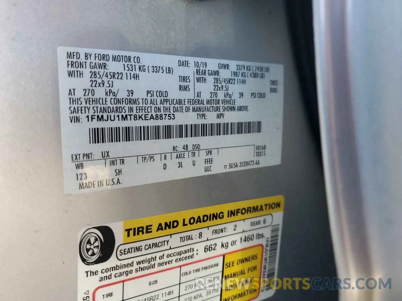 15 Photograph of a damaged car 1FMJU1MT8KEA88753 FORD EXPEDITION 2019