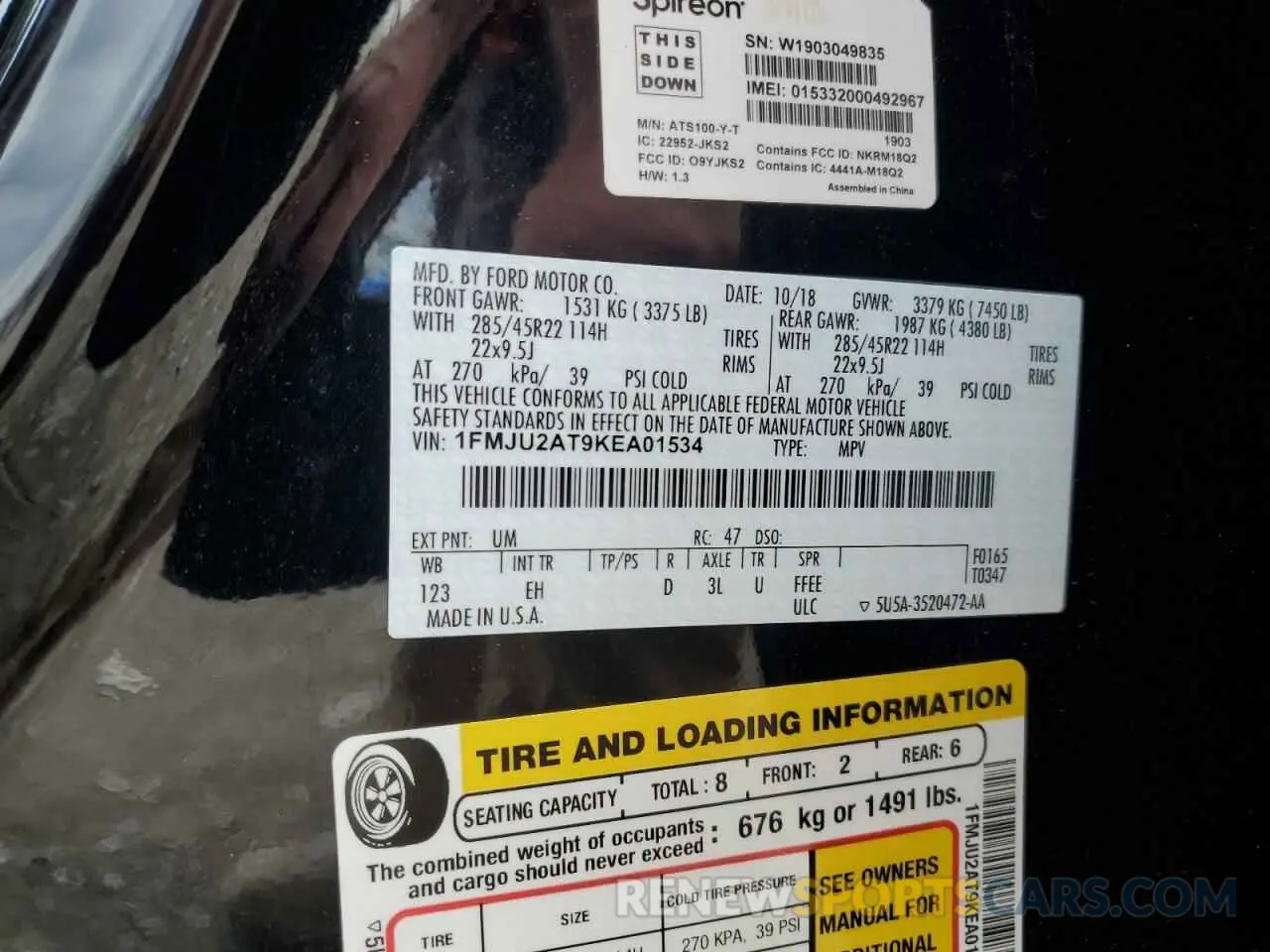 13 Photograph of a damaged car 1FMJU2AT9KEA01534 FORD EXPEDITION 2019