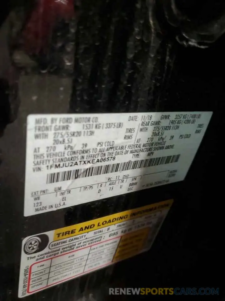 13 Photograph of a damaged car 1FMJU2ATXKEA06578 FORD EXPEDITION 2019