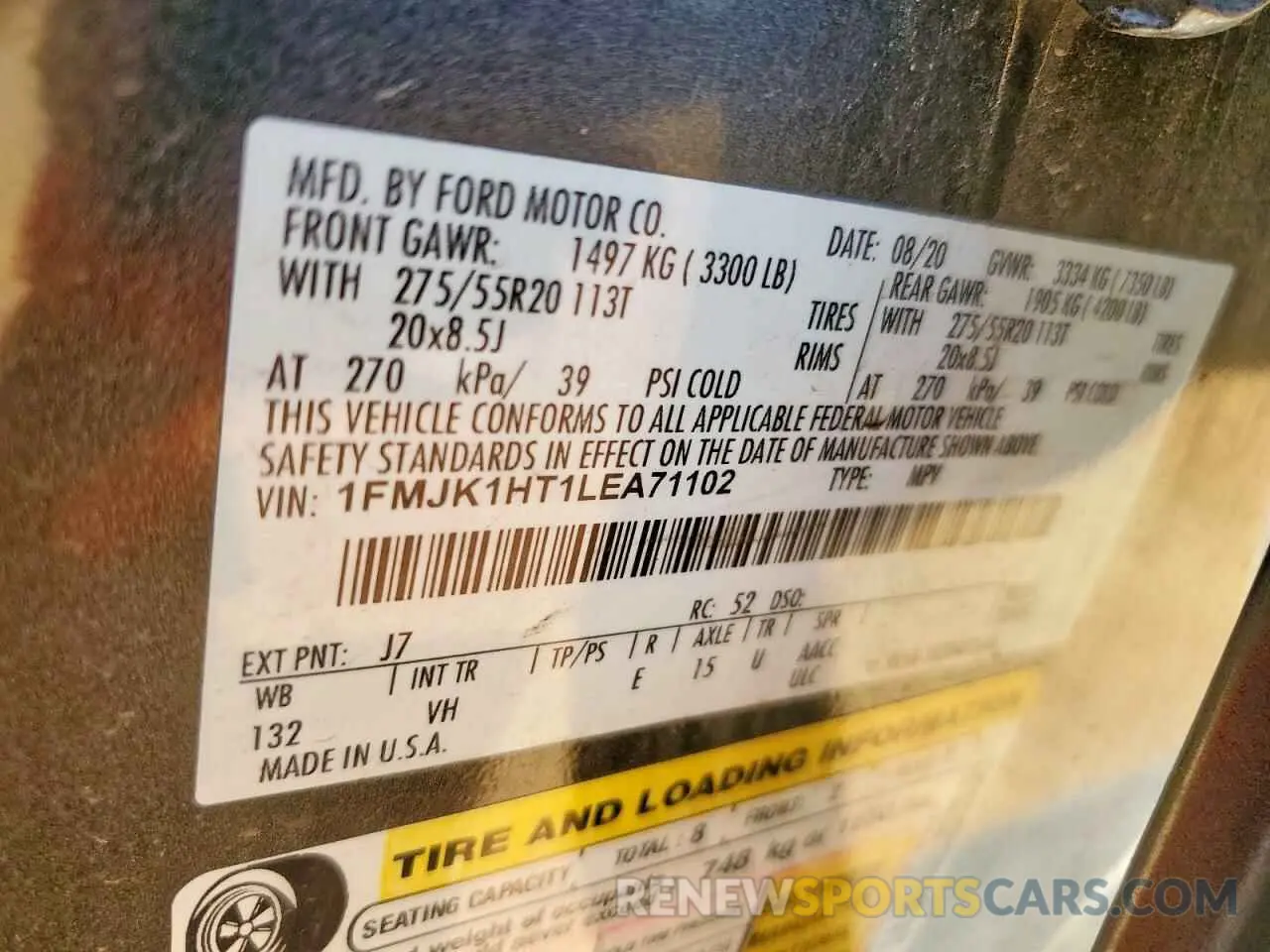 13 Photograph of a damaged car 1FMJK1HT1LEA71102 FORD EXPEDITION 2020