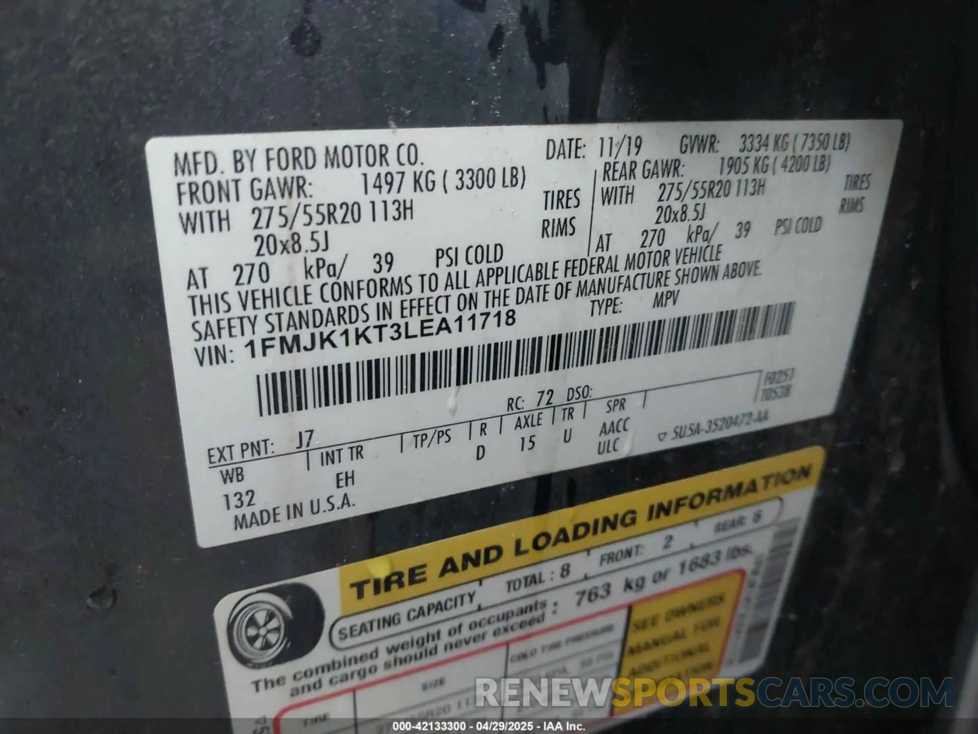 9 Photograph of a damaged car 1FMJK1KT3LEA11718 FORD EXPEDITION 2020