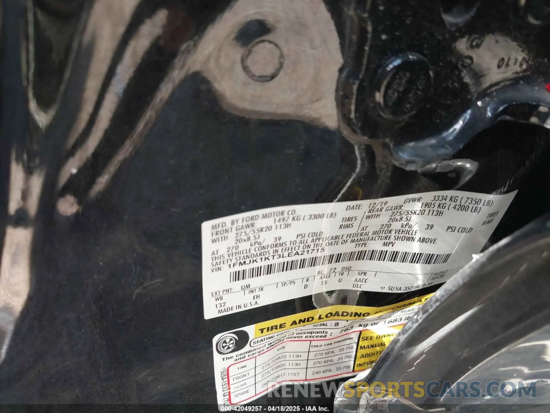 9 Photograph of a damaged car 1FMJK1KT3LEA21715 FORD EXPEDITION 2020