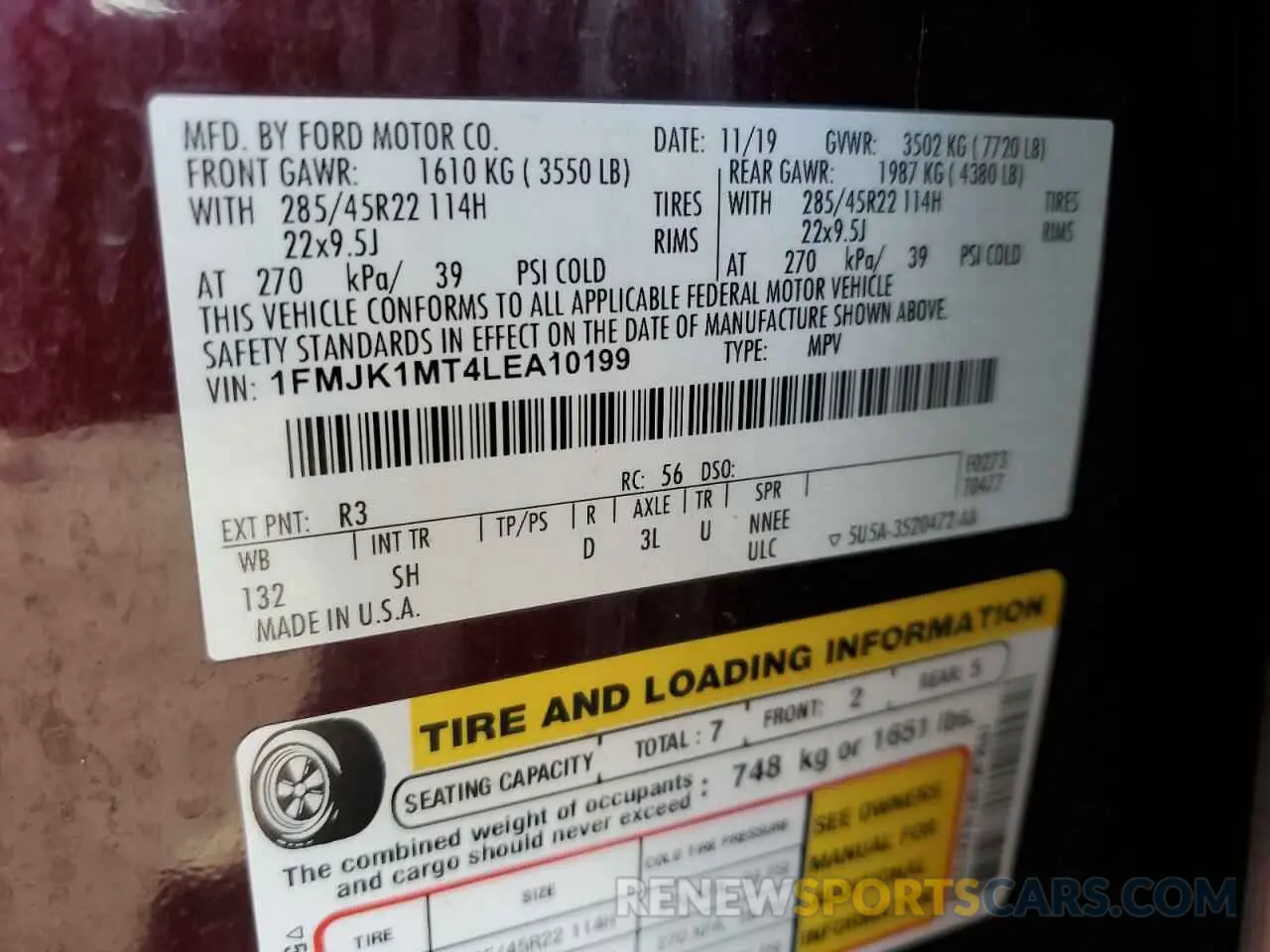 14 Photograph of a damaged car 1FMJK1MT4LEA10199 FORD EXPEDITION 2020