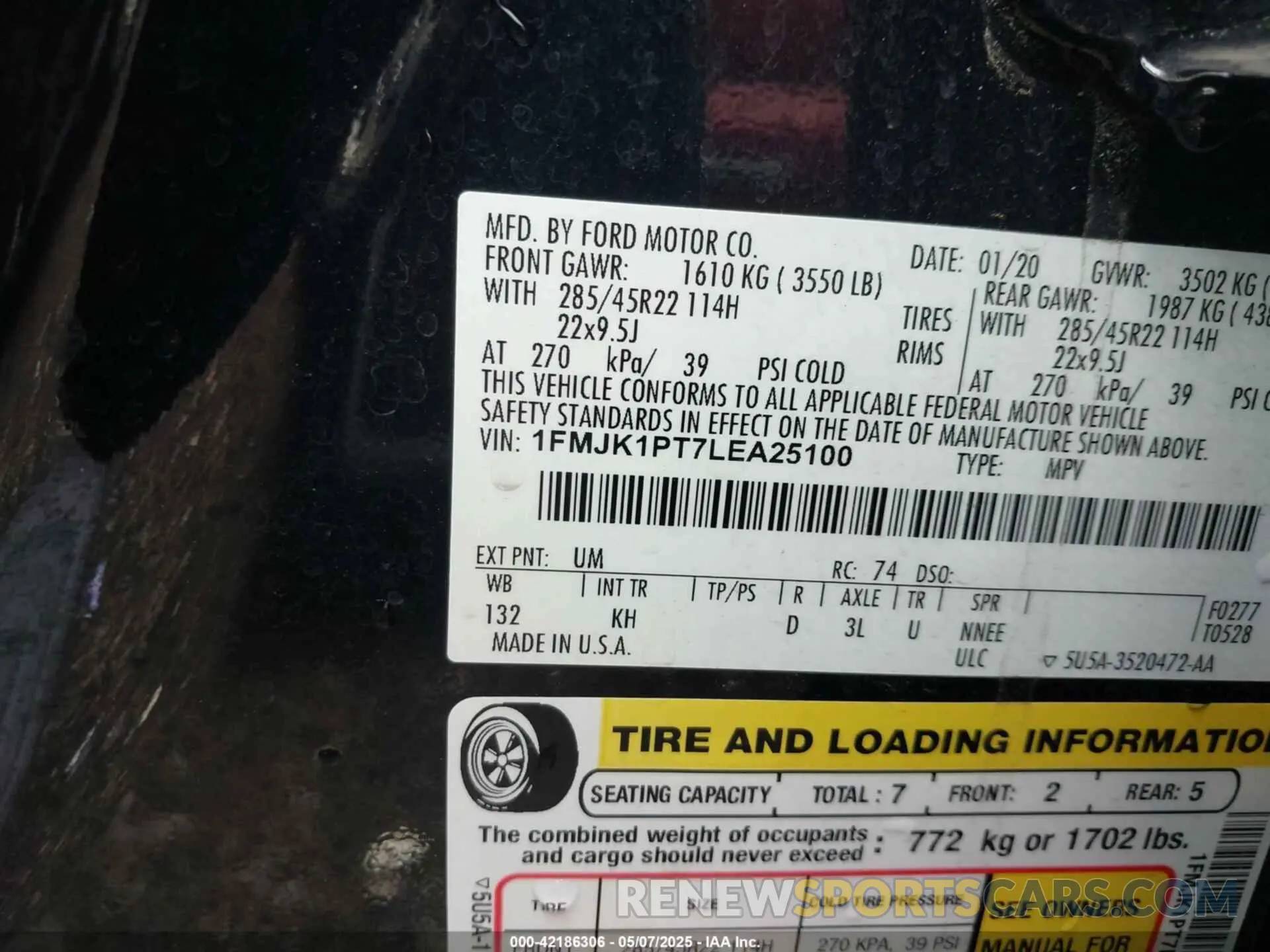 9 Photograph of a damaged car 1FMJK1PT7LEA25100 FORD EXPEDITION 2020
