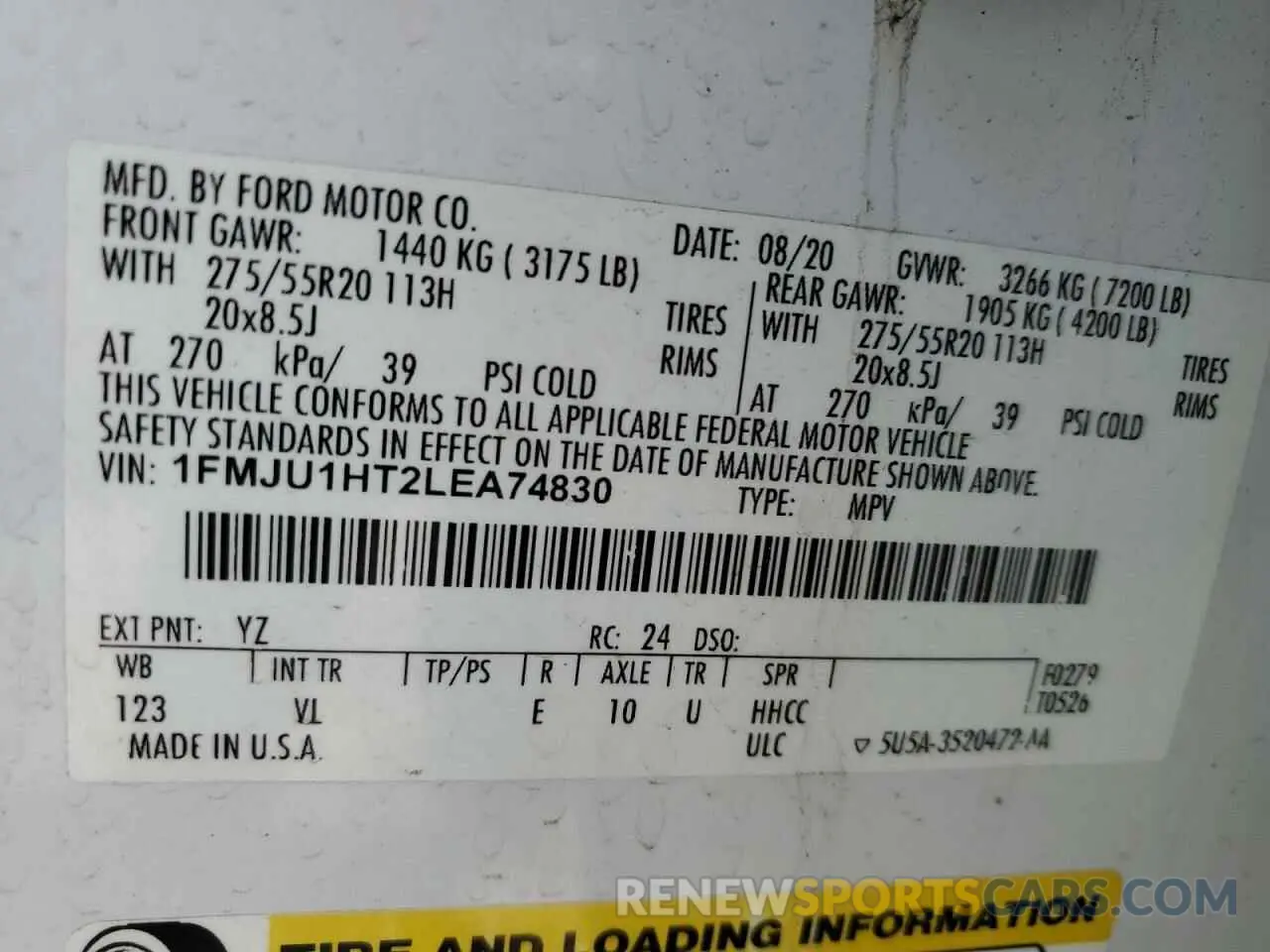 15 Photograph of a damaged car 1FMJU1HT2LEA74830 FORD EXPEDITION 2020