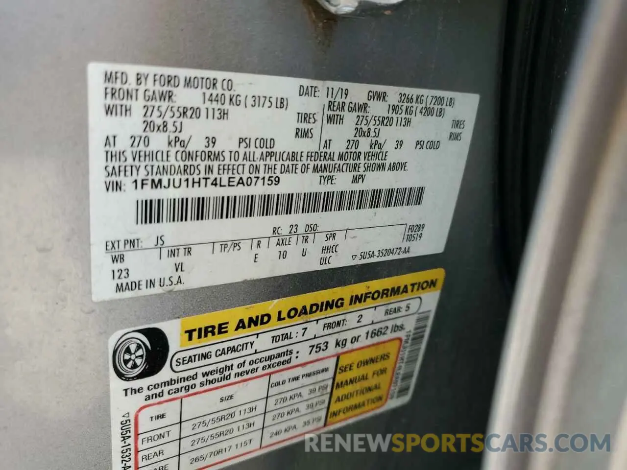 14 Photograph of a damaged car 1FMJU1HT4LEA07159 FORD EXPEDITION 2020