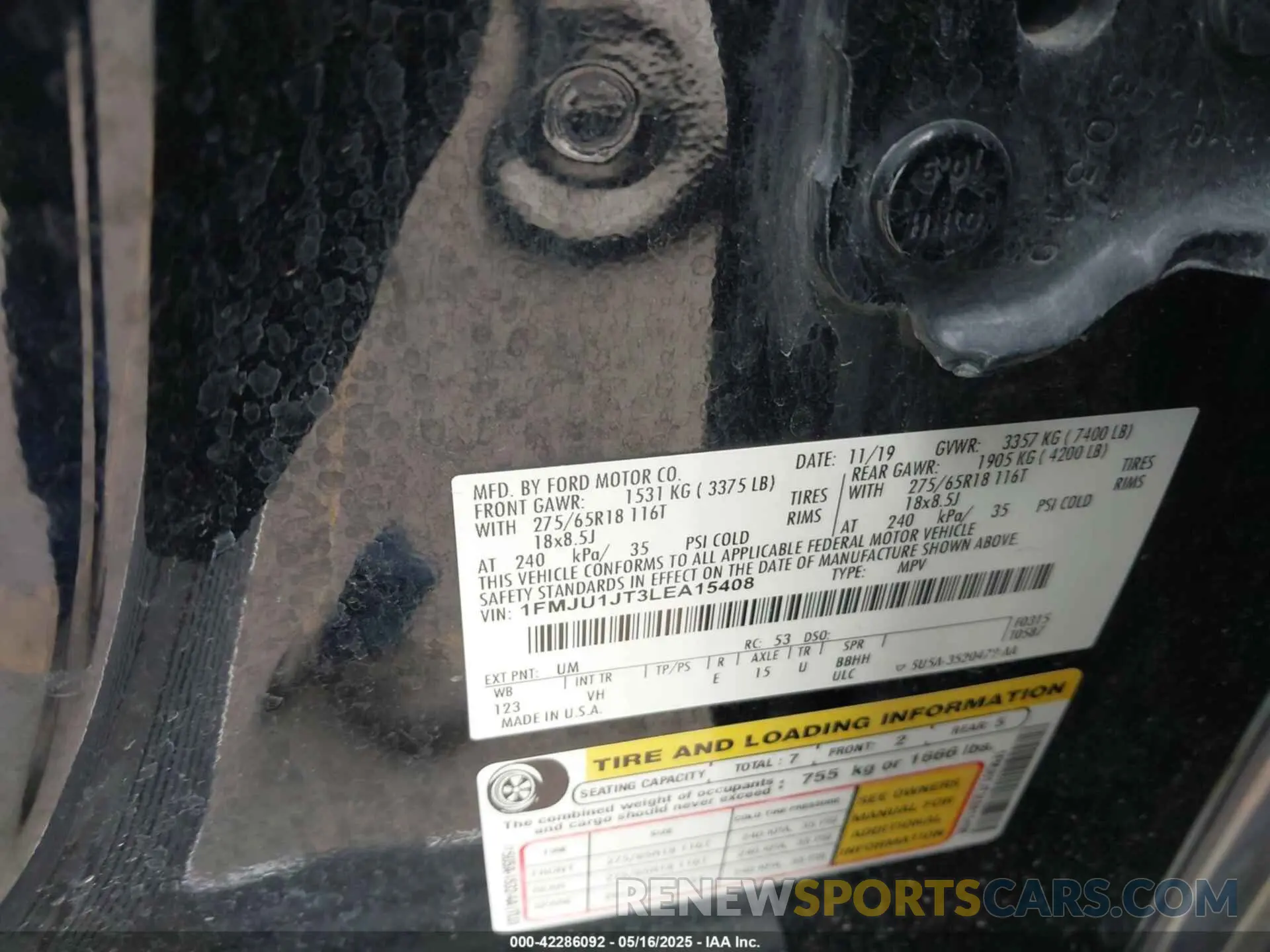 9 Photograph of a damaged car 1FMJU1JT3LEA15408 FORD EXPEDITION 2020