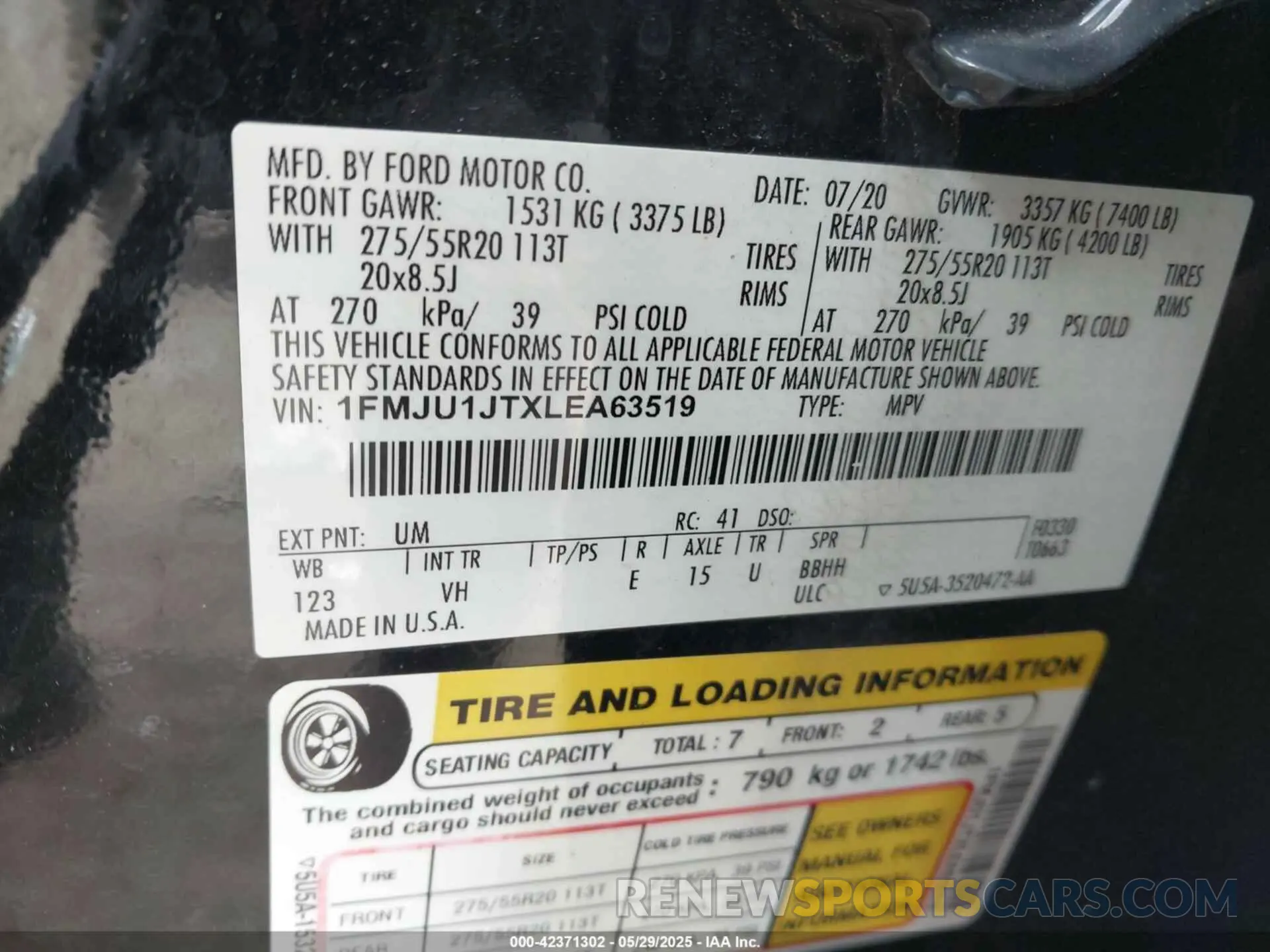9 Photograph of a damaged car 1FMJU1JTXLEA63519 FORD EXPEDITION 2020