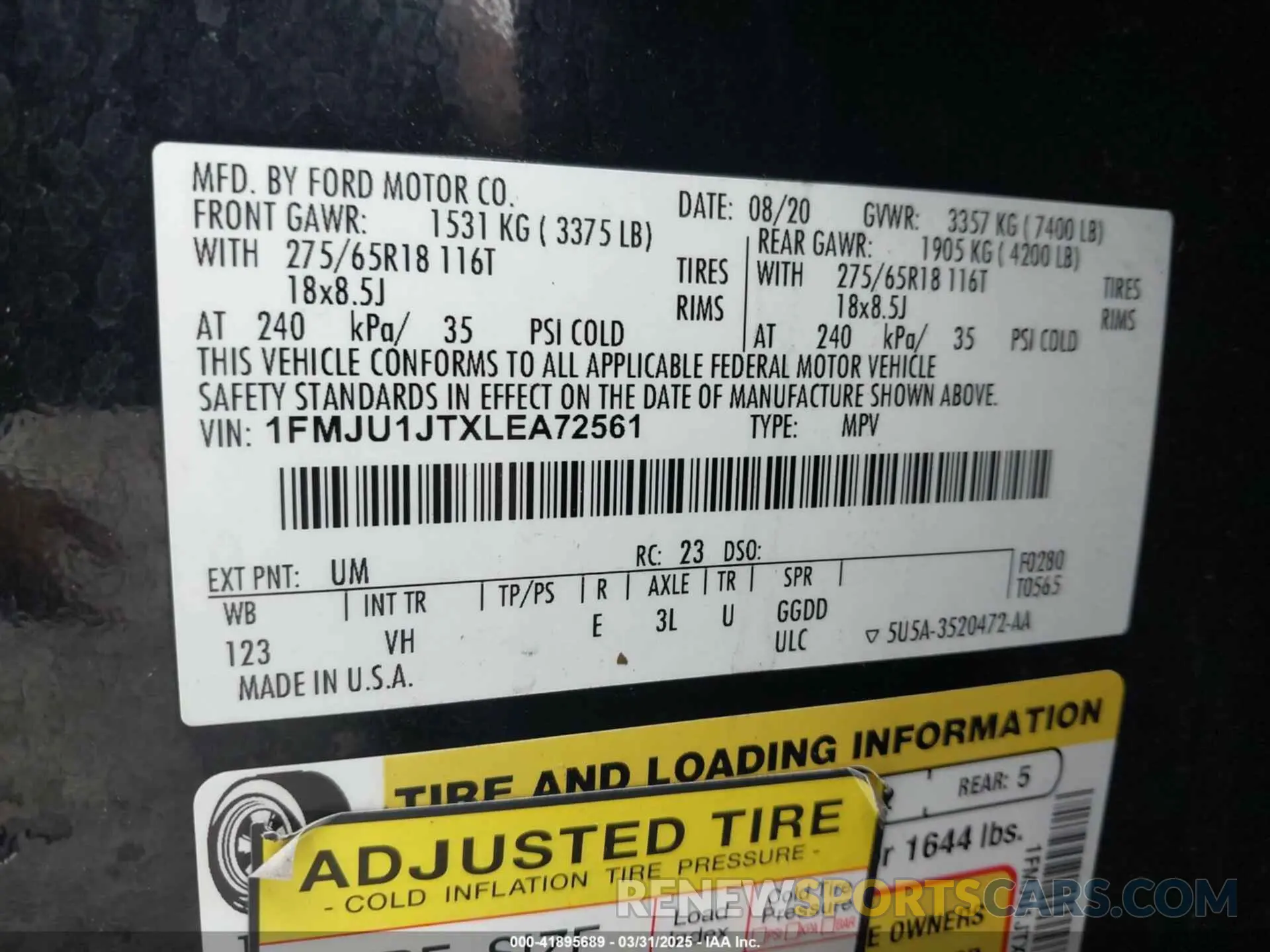9 Photograph of a damaged car 1FMJU1JTXLEA72561 FORD EXPEDITION 2020