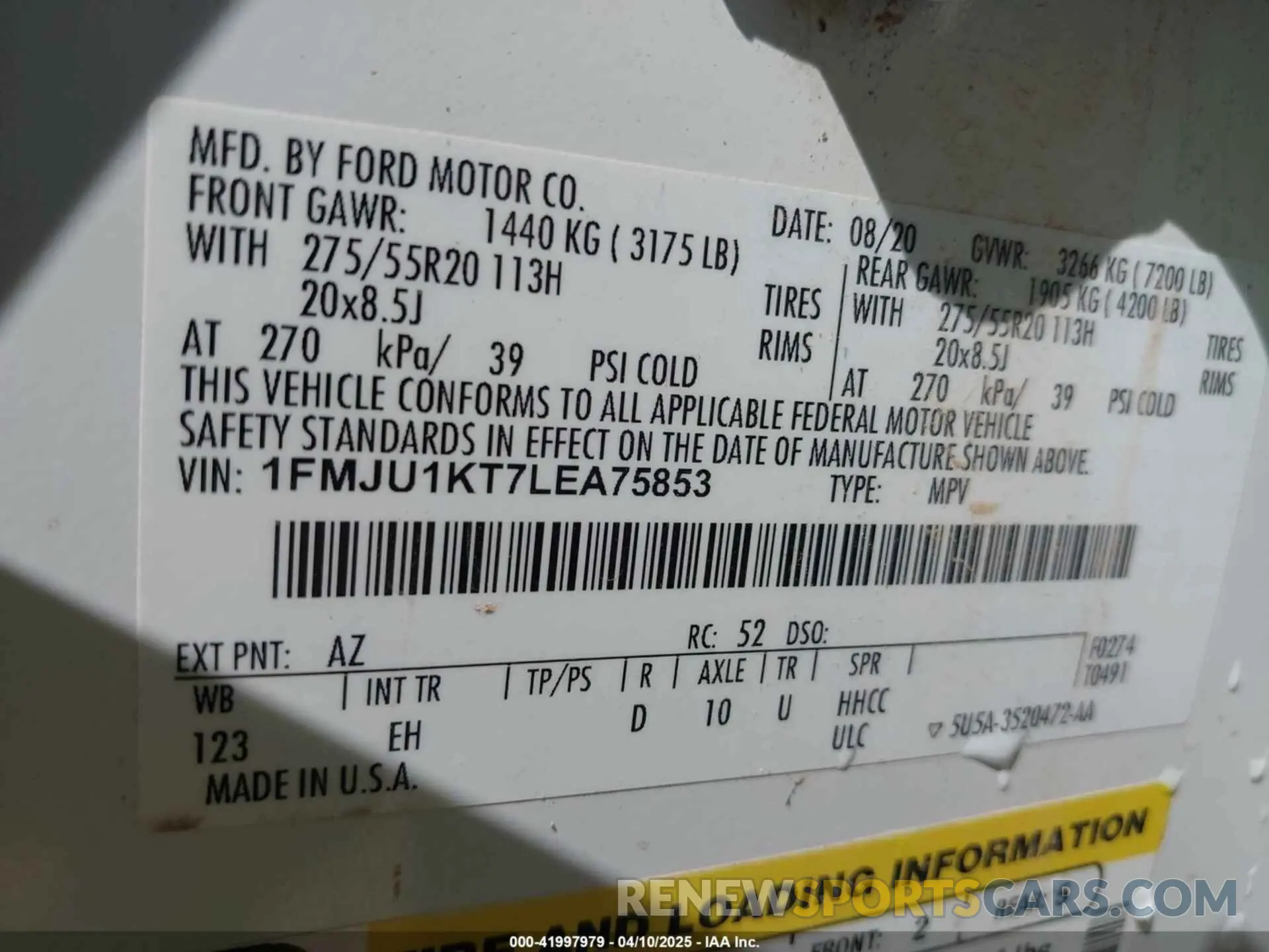 9 Photograph of a damaged car 1FMJU1KT7LEA75853 FORD EXPEDITION 2020