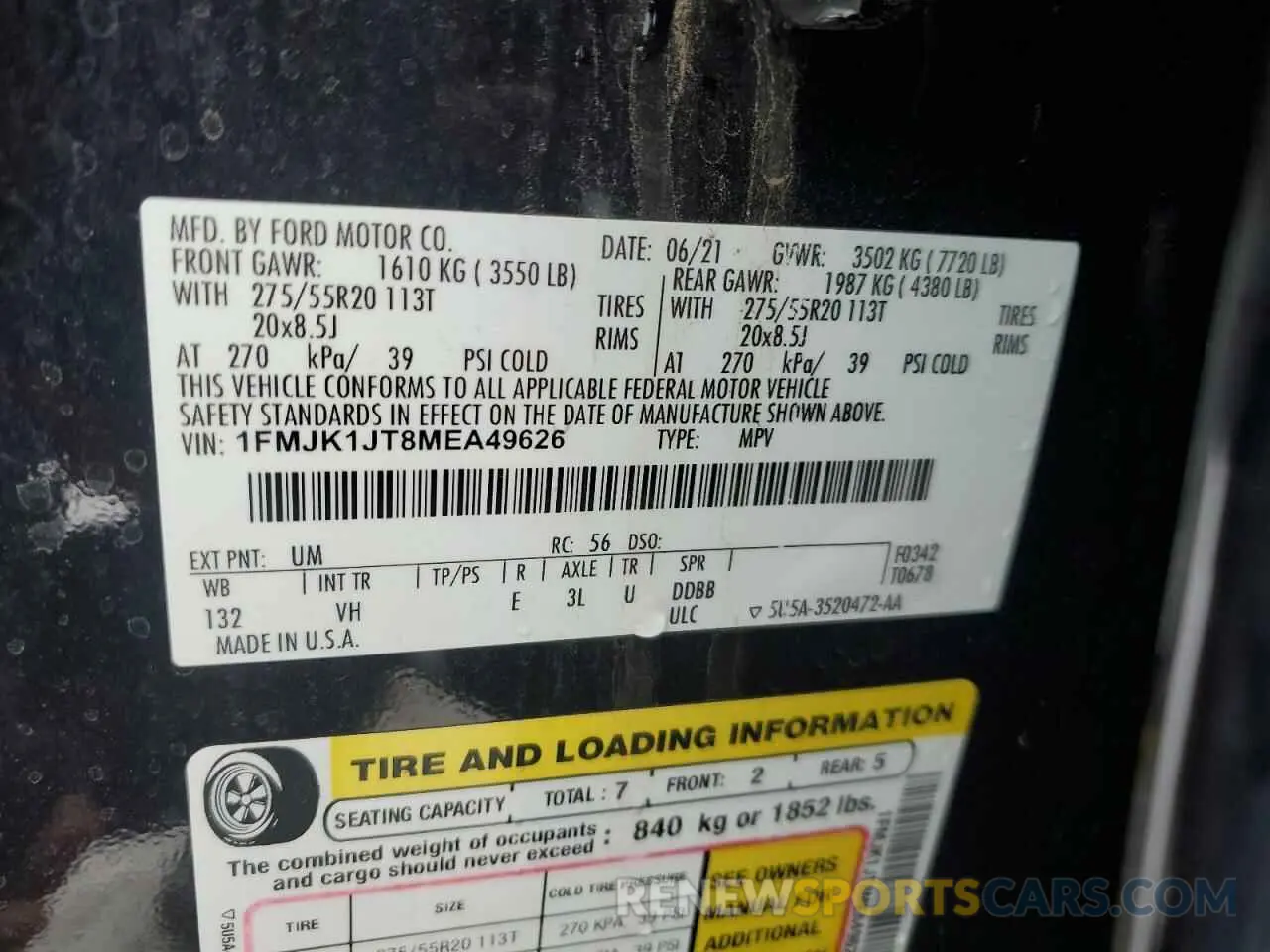 15 Photograph of a damaged car 1FMJK1JT8MEA49626 FORD EXPEDITION 2021