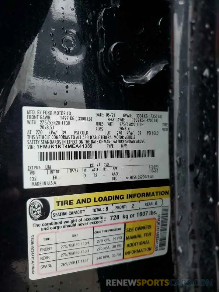 13 Photograph of a damaged car 1FMJK1KT4MEA41389 FORD EXPEDITION 2021