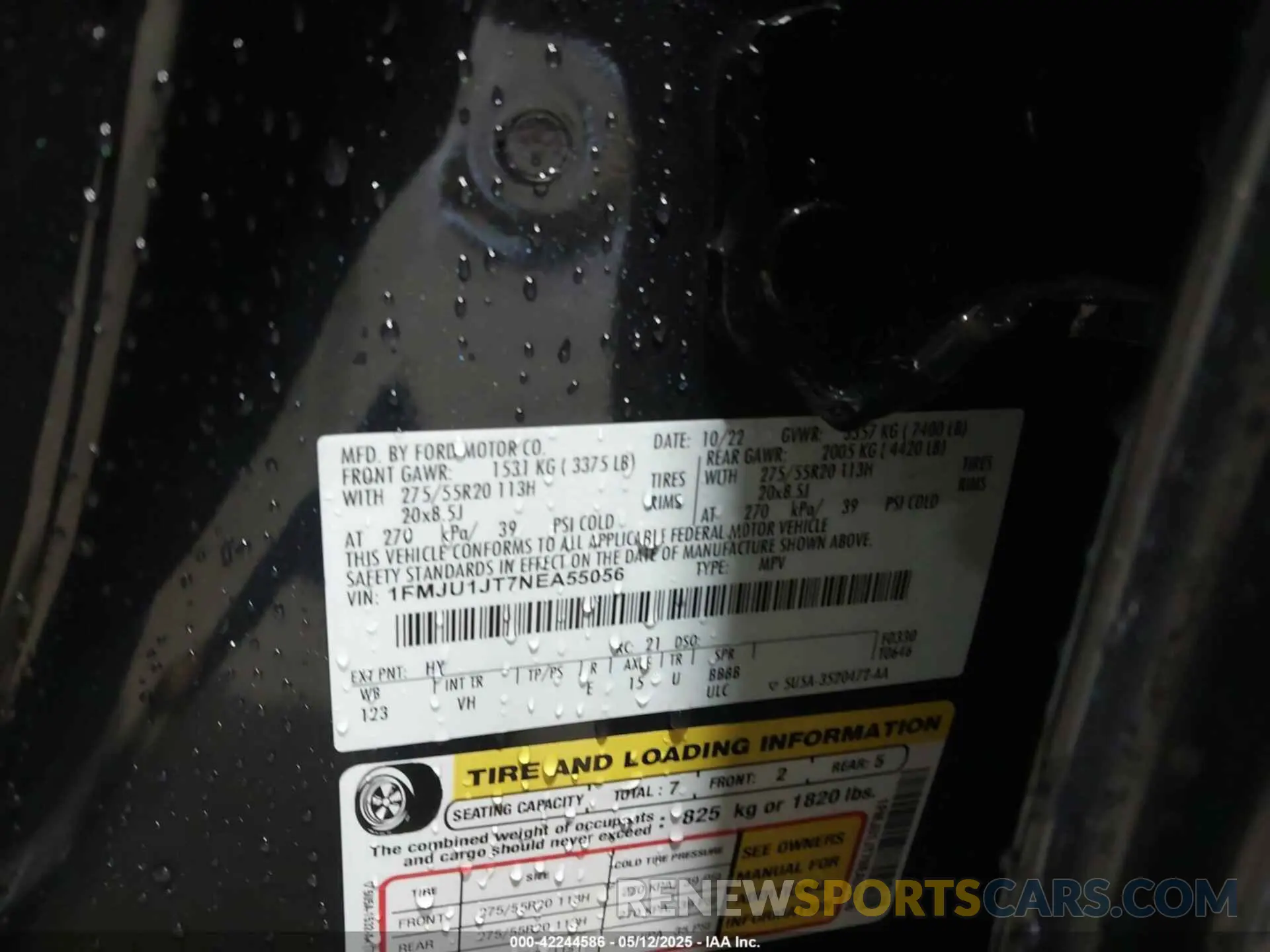 9 Photograph of a damaged car 1FMJU1JT7NEA55056 FORD EXPEDITION 2022