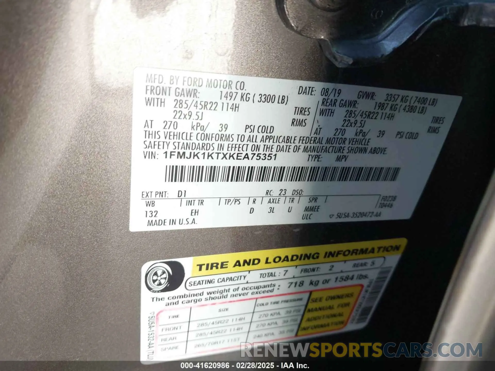 9 Photograph of a damaged car 1FMJK1KTXKEA75351 FORD EXPEDITION MAX 2019