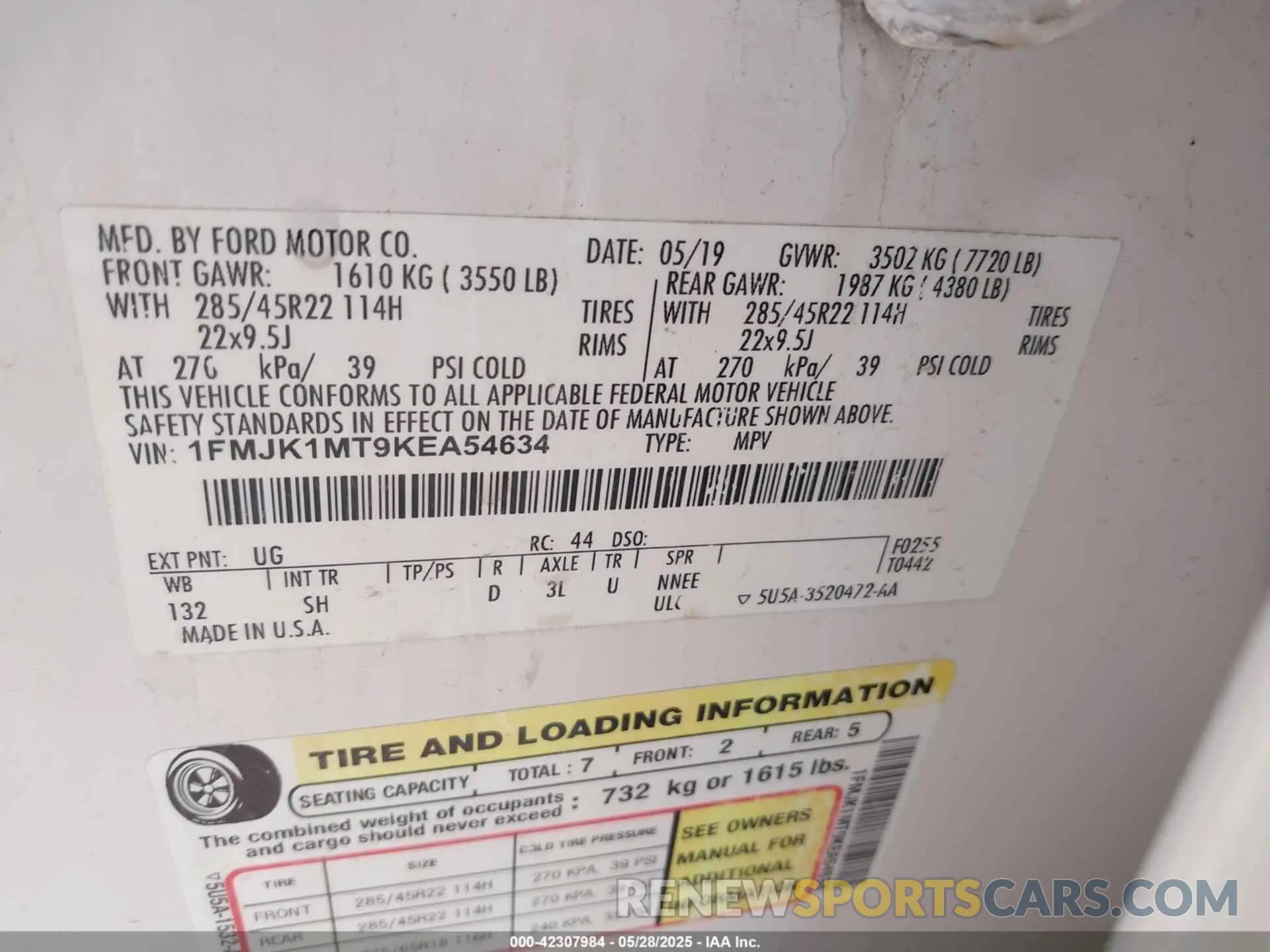 9 Photograph of a damaged car 1FMJK1MT9KEA54634 FORD EXPEDITION MAX 2019