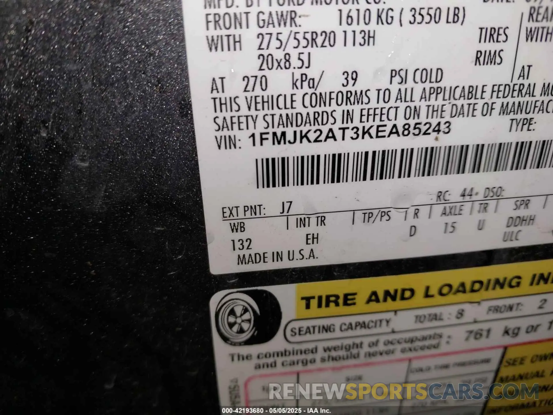 9 Photograph of a damaged car 1FMJK2AT3KEA85243 FORD EXPEDITION MAX 2019