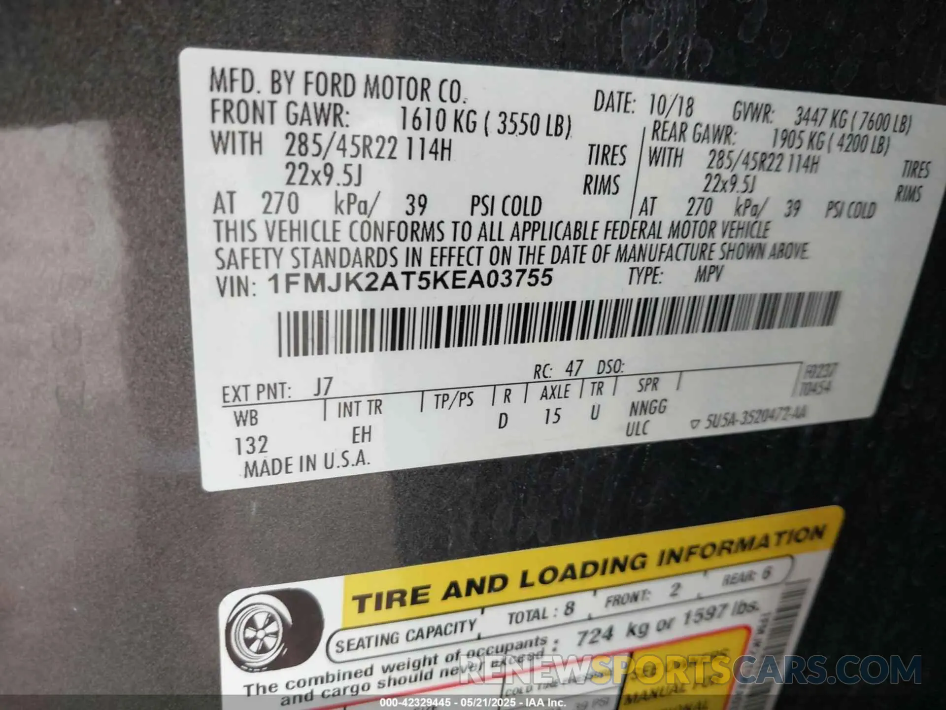 9 Photograph of a damaged car 1FMJK2AT5KEA03755 FORD EXPEDITION MAX 2019
