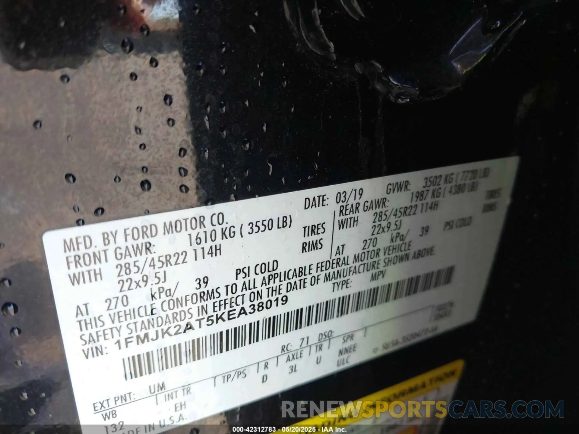 9 Photograph of a damaged car 1FMJK2AT5KEA38019 FORD EXPEDITION MAX 2019
