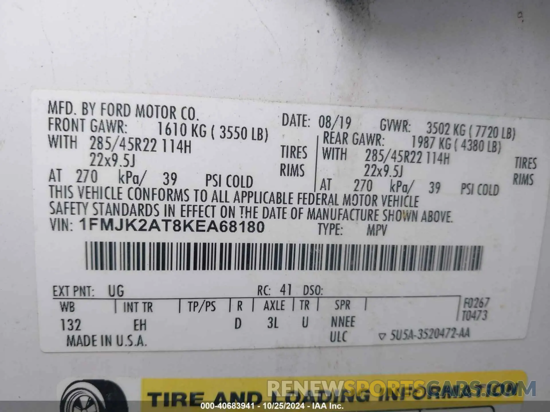 9 Photograph of a damaged car 1FMJK2AT8KEA68180 FORD EXPEDITION MAX 2019