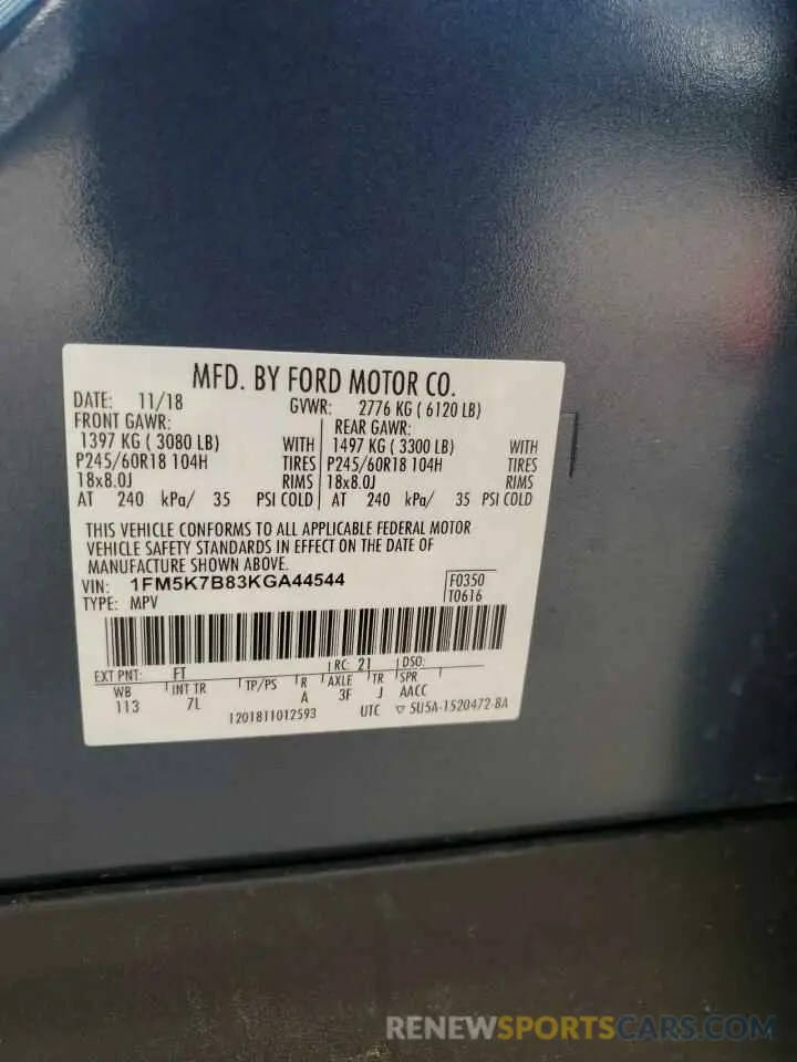 13 Photograph of a damaged car 1FM5K7B83KGA44544 FORD EXPLORER 2019