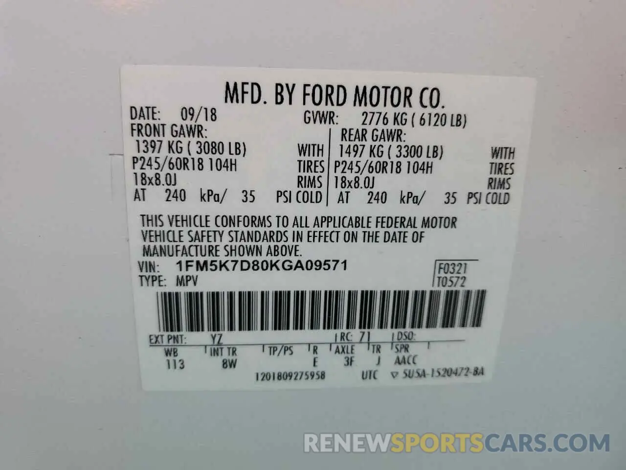 14 Photograph of a damaged car 1FM5K7D80KGA09571 FORD EXPLORER 2019