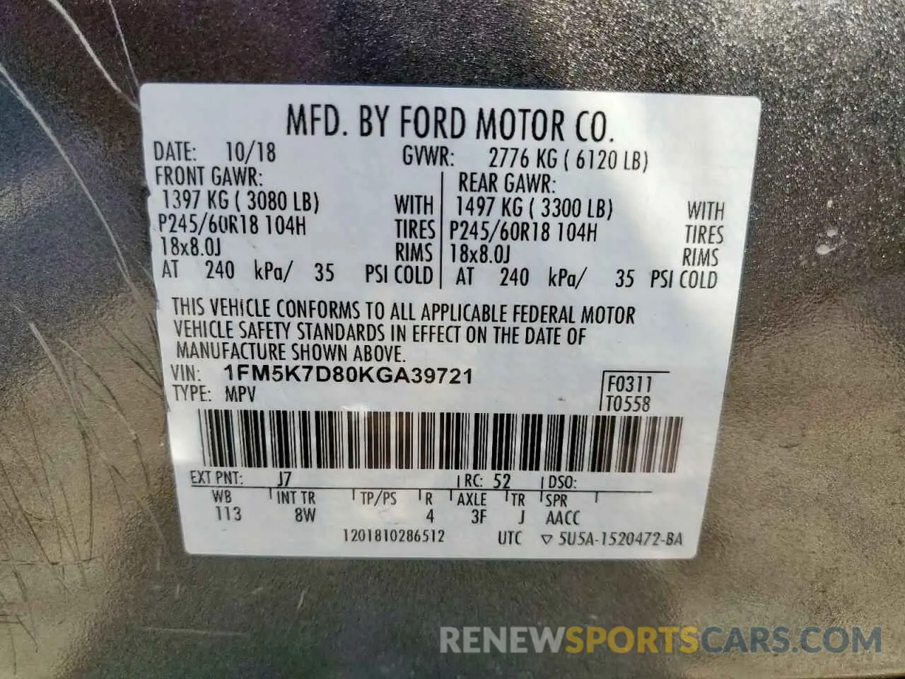 13 Photograph of a damaged car 1FM5K7D80KGA39721 FORD EXPLORER 2019