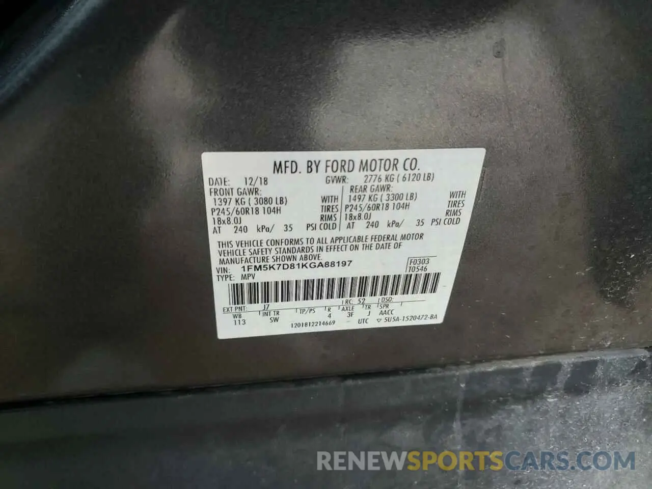 14 Photograph of a damaged car 1FM5K7D81KGA88197 FORD EXPLORER 2019