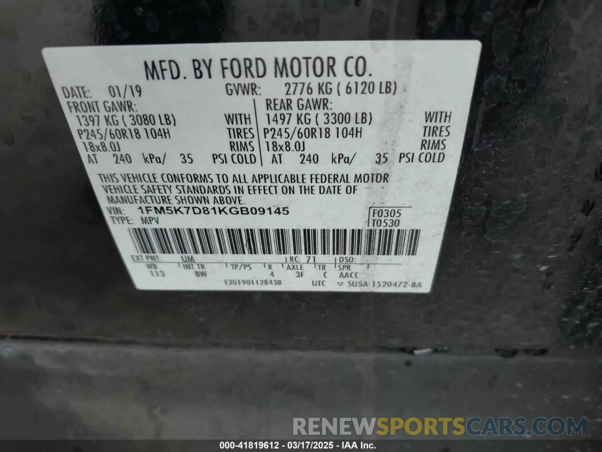 9 Photograph of a damaged car 1FM5K7D81KGB09145 FORD EXPLORER 2019
