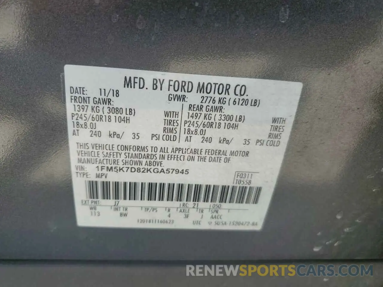 14 Photograph of a damaged car 1FM5K7D82KGA57945 FORD EXPLORER 2019