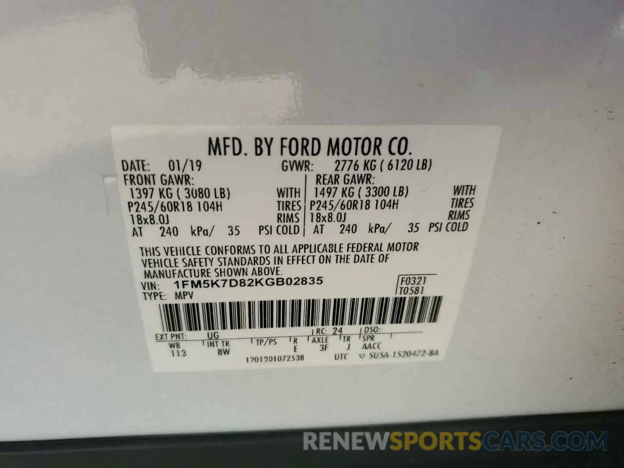 15 Photograph of a damaged car 1FM5K7D82KGB02835 FORD EXPLORER 2019