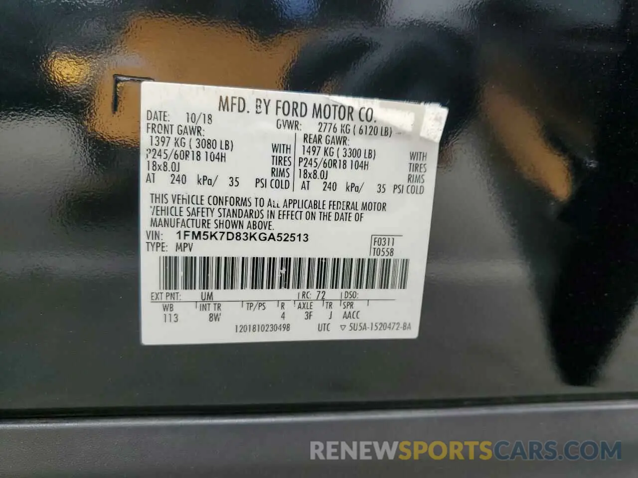 13 Photograph of a damaged car 1FM5K7D83KGA52513 FORD EXPLORER 2019