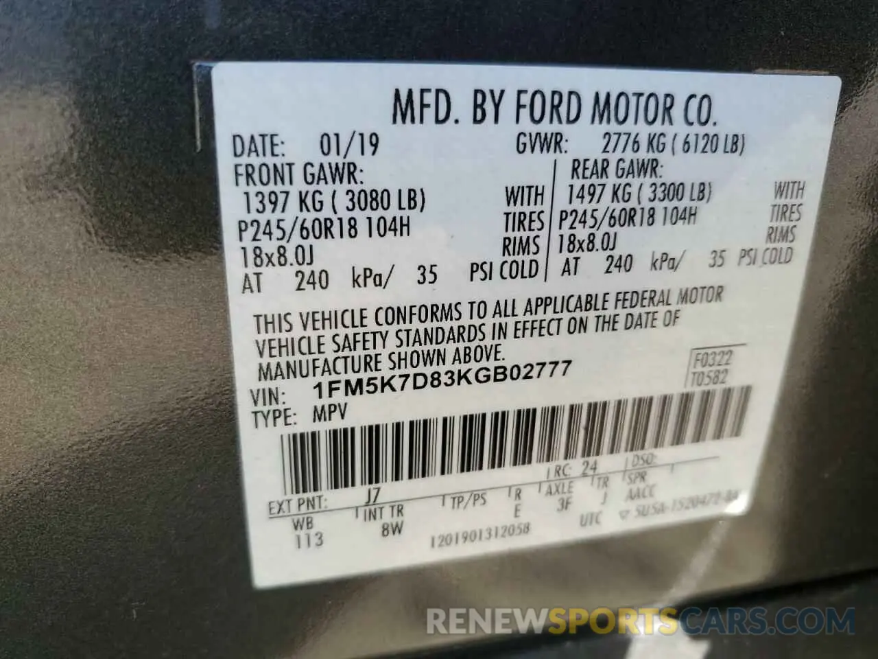 13 Photograph of a damaged car 1FM5K7D83KGB02777 FORD EXPLORER 2019